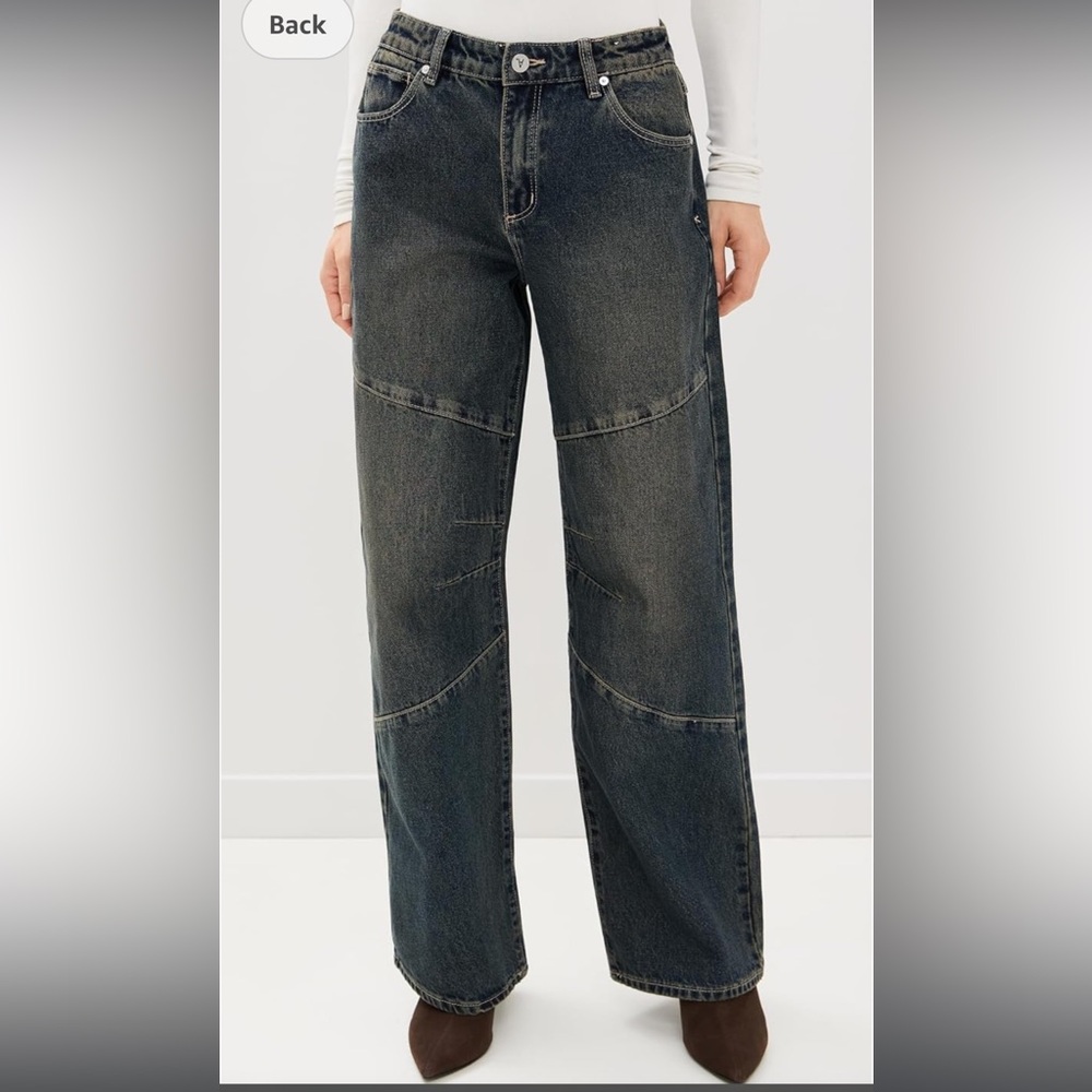 ABRAND 95 Baggy Panels Quinn Worn Jeans Mid Rise Dark Blue Wash